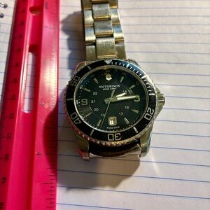 Victorinox Silver Dive Watch with Black Dial and Date